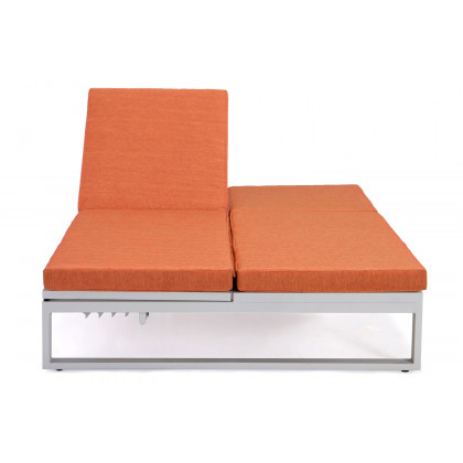 LeisureMod Chelsea Convertible Double Chaise Lounge Chair and Sofa with Cushions - Orange, White