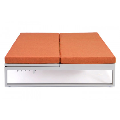 LeisureMod Chelsea Convertible Double Chaise Lounge Chair and Sofa with Cushions - Orange, White