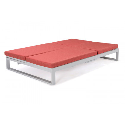 LeisureMod Chelsea Convertible Double Chaise Lounge Chair and Sofa with Cushions - Red, White