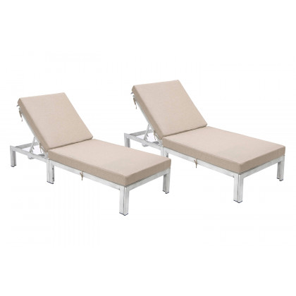 LeisureMod - Chelsea Modern Outdoor Weathered Gray Chaise Lounge Chair with Cushions (Set Of 2)