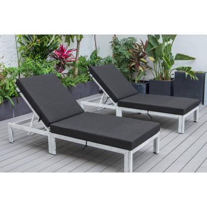 LeisureMod Chelsea Modern Outdoor Weathered Gray Chaise Lounge Chair with Cushions (Set Of 2) - Black