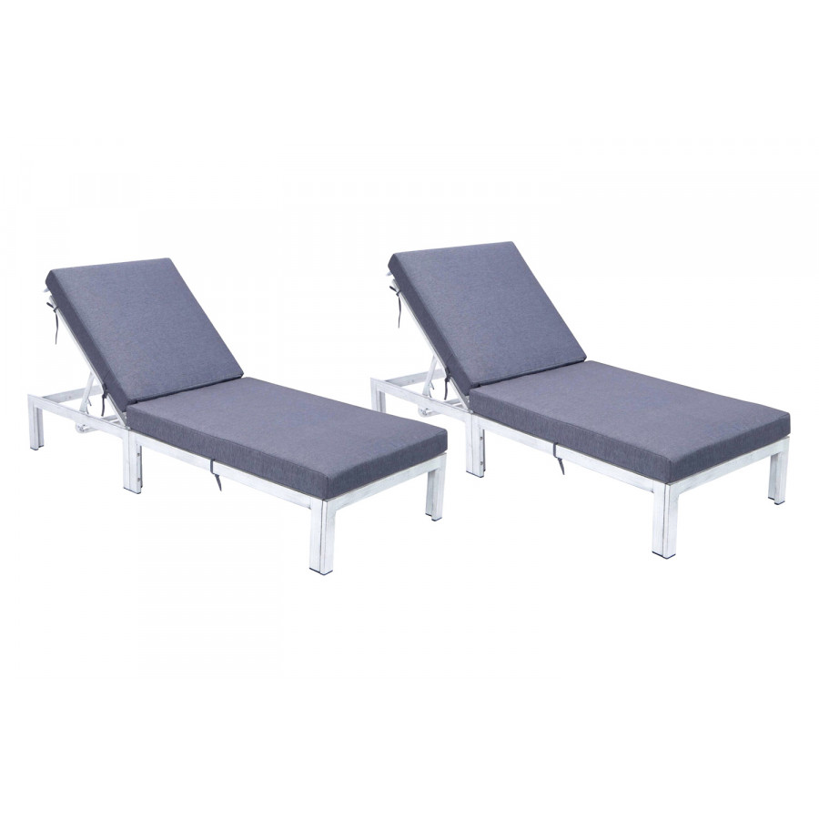 LeisureMod Chelsea Modern Outdoor Weathered Gray Chaise Lounge Chair with Cushions (Set Of 2) - Blue