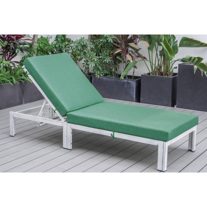 LeisureMod Chelsea Modern Outdoor Weathered Gray Chaise Lounge Chair with Cushions - Green