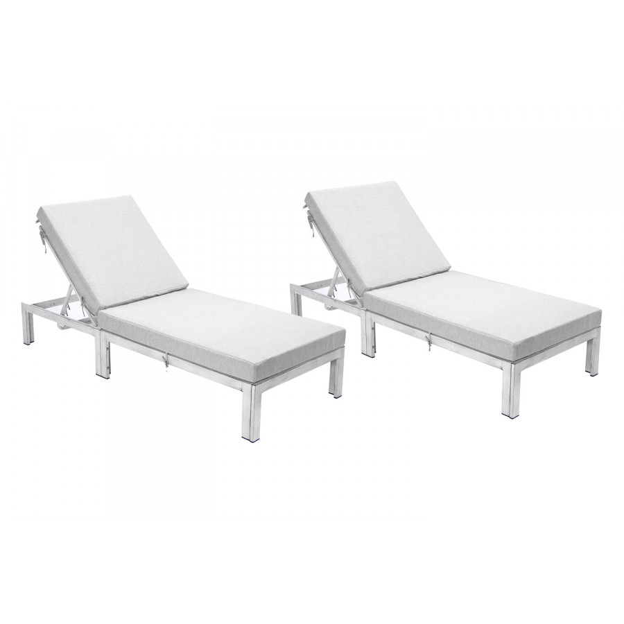 LeisureMod Chelsea Modern Outdoor Weathered Gray Chaise Lounge Chair with Cushions (Set Of 2) - Light Gray