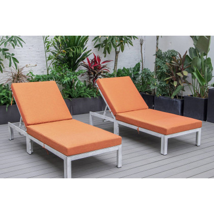 LeisureMod Chelsea Modern Outdoor Weathered Gray Chaise Lounge Chair with Cushions (Set Of 2) - Orange