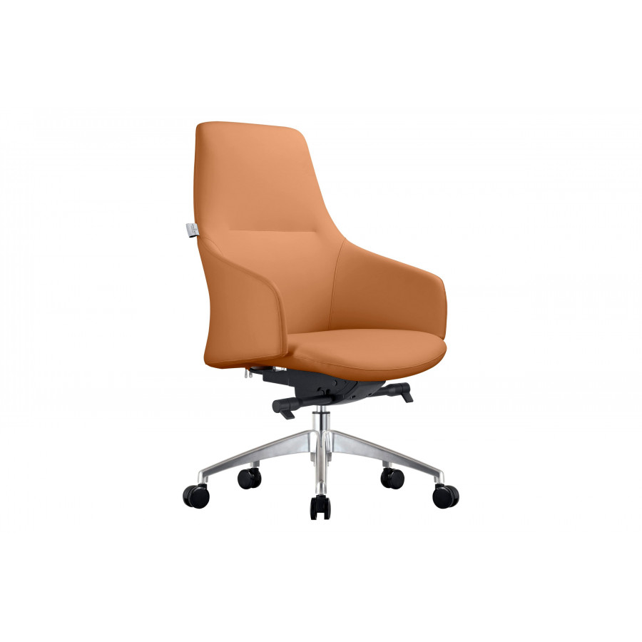 LeisureMod Celeste Mid-Century Modern Office Chair in Upholstered Faux Leather with Swivel and Tilt - Acorn Brown