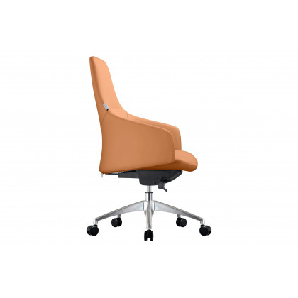 LeisureMod Celeste Mid-Century Modern Office Chair in Upholstered Faux Leather with Swivel and Tilt - Acorn Brown