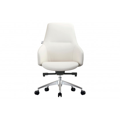 LeisureMod Celeste Mid-Century Modern Office Chair in Upholstered Faux Leather with Swivel and Tilt - White