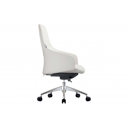 LeisureMod Celeste Mid-Century Modern Office Chair in Upholstered Faux Leather with Swivel and Tilt - White