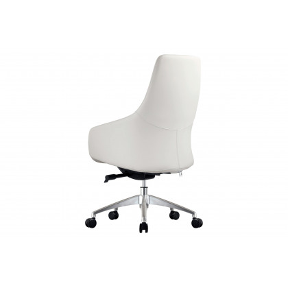 LeisureMod Celeste Mid-Century Modern Office Chair in Upholstered Faux Leather with Swivel and Tilt - White