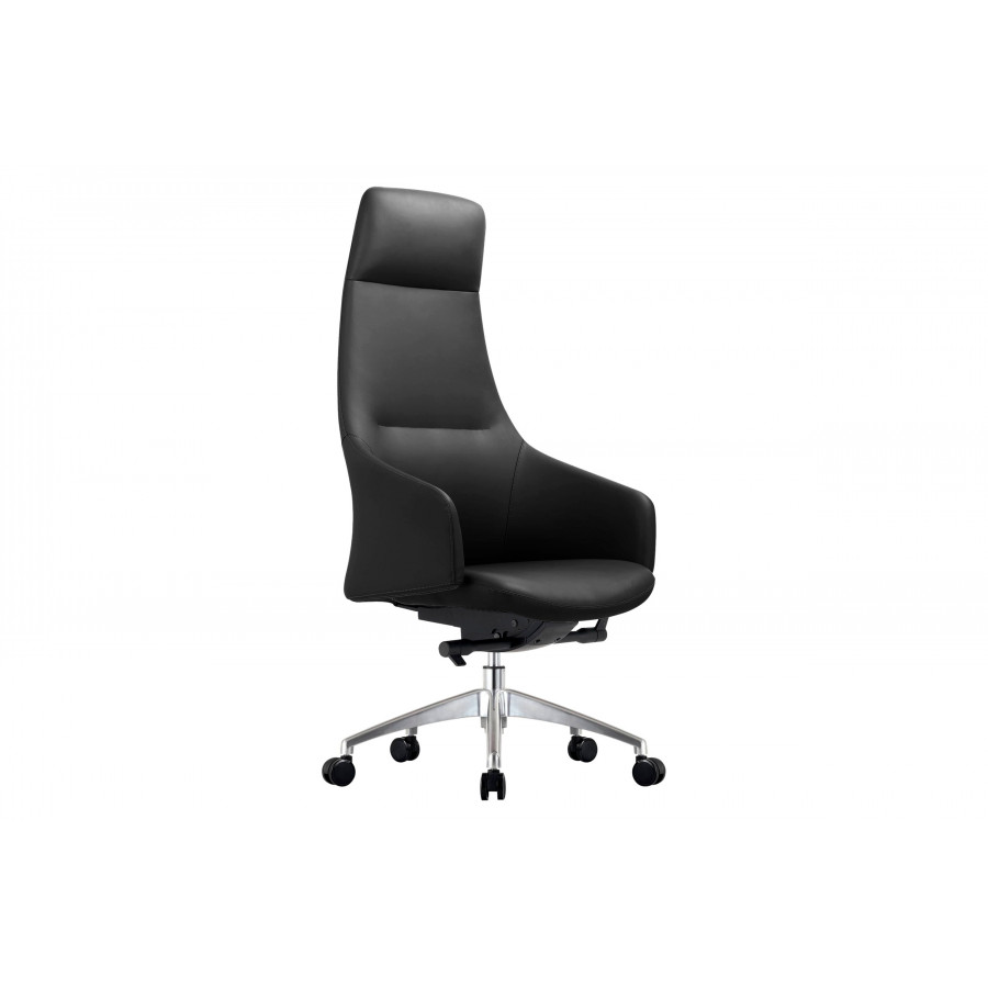 LeisureMod Celeste Mid-Century Modern High-Back Office Chair in Upholstered Faux Leather and Iron Frame - Black