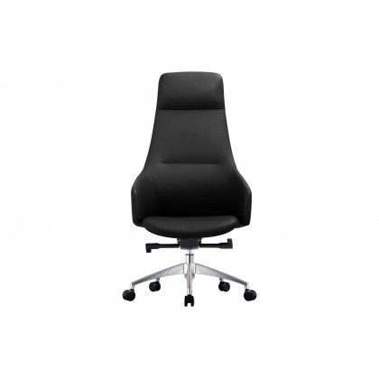 LeisureMod Celeste Mid-Century Modern High-Back Office Chair in Upholstered Faux Leather and Iron Frame - Black