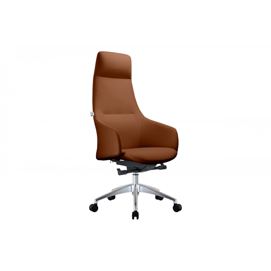 LeisureMod Celeste Mid-Century Modern High-Back Office Chair in Upholstered Faux Leather and Iron Frame - Dark Brown