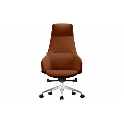LeisureMod Celeste Mid-Century Modern High-Back Office Chair in Upholstered Faux Leather and Iron Frame - Dark Brown