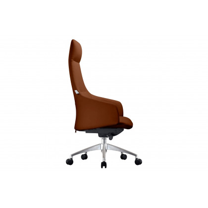 LeisureMod Celeste Mid-Century Modern High-Back Office Chair in Upholstered Faux Leather and Iron Frame - Dark Brown