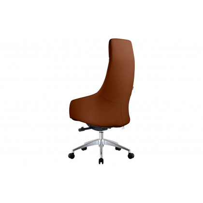 LeisureMod Celeste Mid-Century Modern High-Back Office Chair in Upholstered Faux Leather and Iron Frame - Dark Brown
