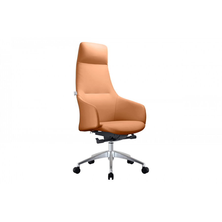 LeisureMod Celeste Mid-Century Modern High-Back Office Chair in Upholstered Faux Leather and Iron Frame - Acorn Brown