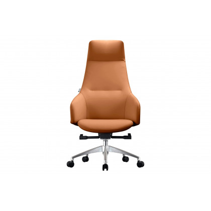 LeisureMod Celeste Mid-Century Modern High-Back Office Chair in Upholstered Faux Leather and Iron Frame - Acorn Brown