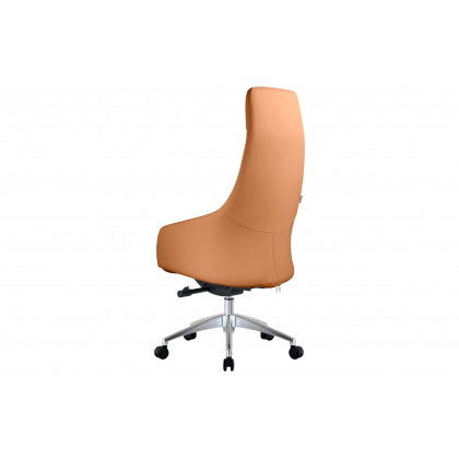 LeisureMod Celeste Mid-Century Modern High-Back Office Chair in Upholstered Faux Leather and Iron Frame - Acorn Brown