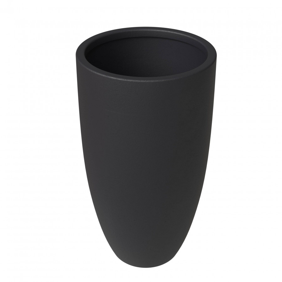 LeisureMod Crete Modern 24" Tapered Round Planter Pot in Fiberstone and Clay - Black