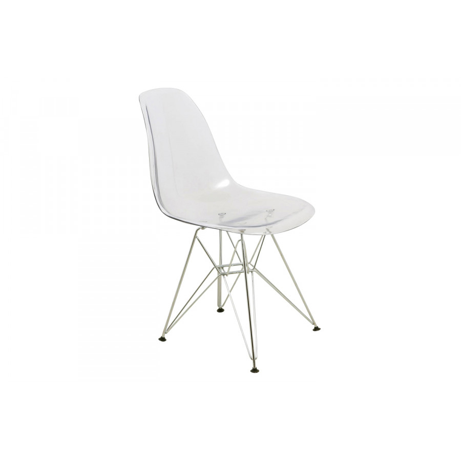 LeisureMod Cresco Molded Plastic Eiffel Side Chair with Chrome Legs - Clear