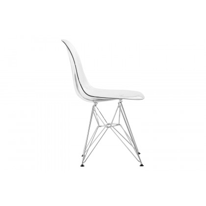 LeisureMod Cresco Molded Plastic Eiffel Side Chair with Chrome Legs - Clear