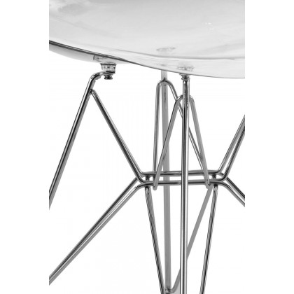 LeisureMod Cresco Molded Plastic Eiffel Side Chair with Chrome Legs - Clear