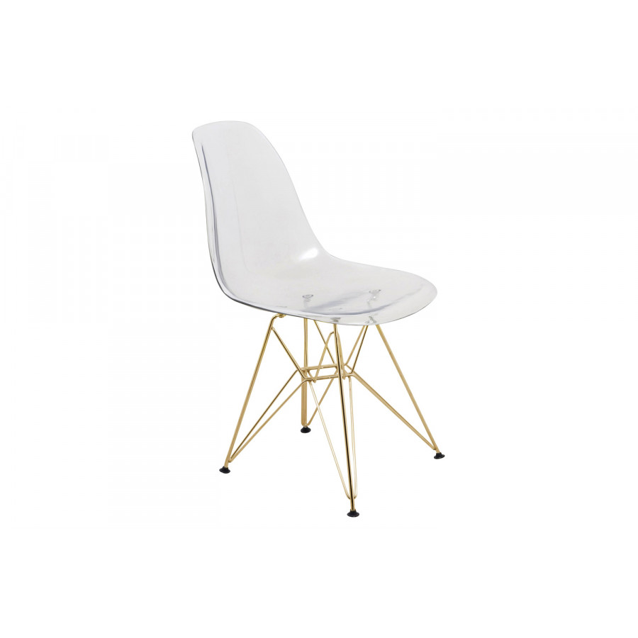 LeisureMod Cresco Modern Molded Eiffel Side Dining Chair with Gold Base - Clear