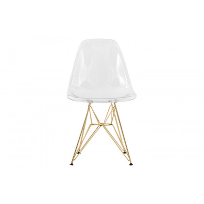 LeisureMod Cresco Modern Molded Eiffel Side Dining Chair with Gold Base - Clear