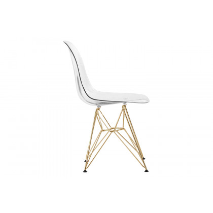 LeisureMod Cresco Modern Molded Eiffel Side Dining Chair with Gold Base - Clear