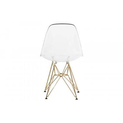 LeisureMod Cresco Modern Molded Eiffel Side Dining Chair with Gold Base - Clear