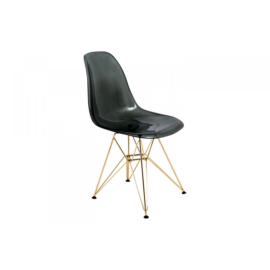 LeisureMod Cresco Modern Molded Eiffel Side Dining Chair with Gold Base - Transparent/Black