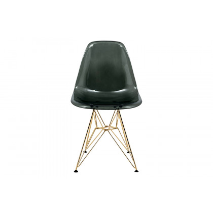 LeisureMod Cresco Modern Molded Eiffel Side Dining Chair with Gold Base - Transparent/Black