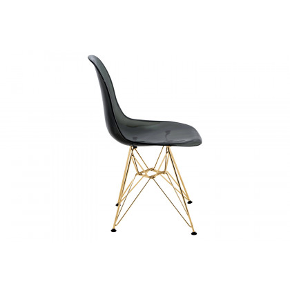 LeisureMod Cresco Modern Molded Eiffel Side Dining Chair with Gold Base - Transparent/Black