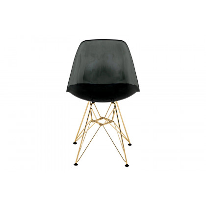 LeisureMod Cresco Modern Molded Eiffel Side Dining Chair with Gold Base - Transparent/Black