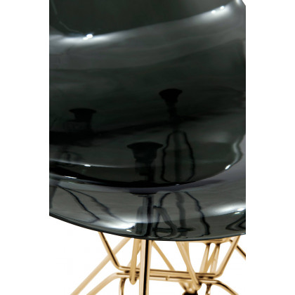 LeisureMod Cresco Modern Molded Eiffel Side Dining Chair with Gold Base - Transparent/Black