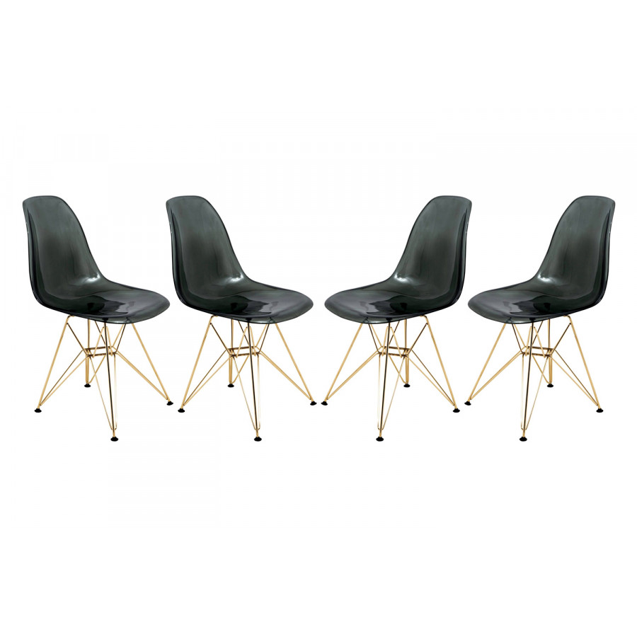 LeisureMod Cresco Modern Molded Eiffel Side Dining Chair with Gold Base (Set Of 4) - Transparent/Black