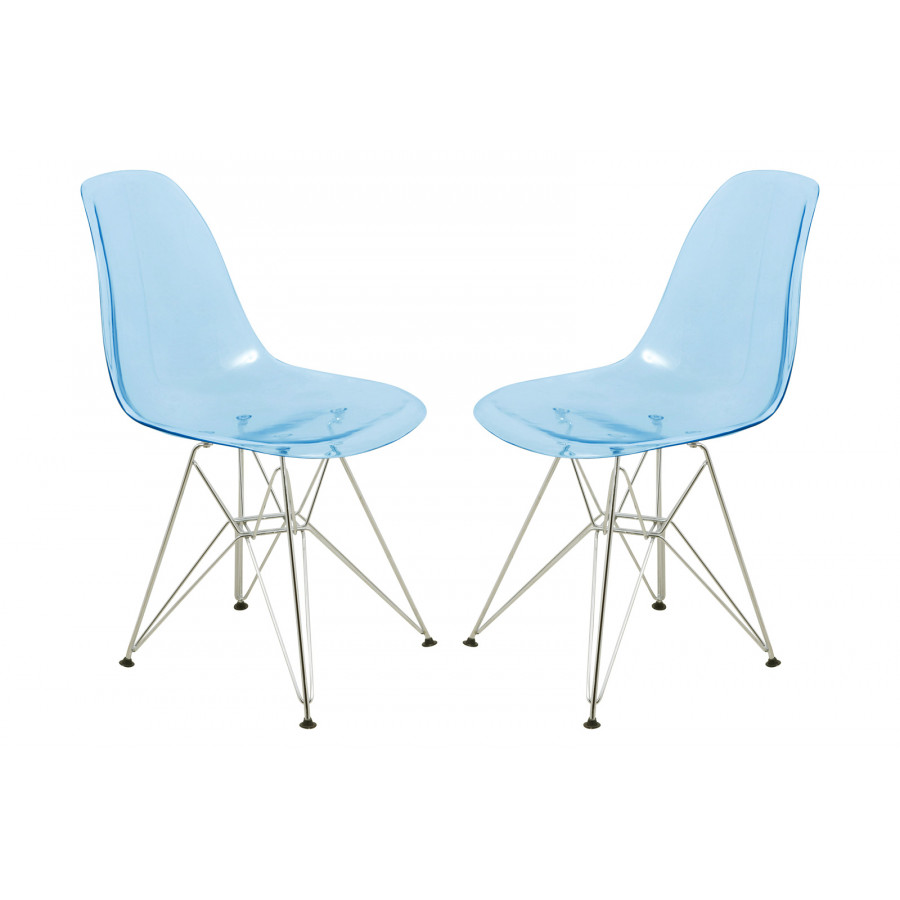 LeisureMod Cresco Molded Eiffel Side Chair (Set Of 2) - Transparent Blue