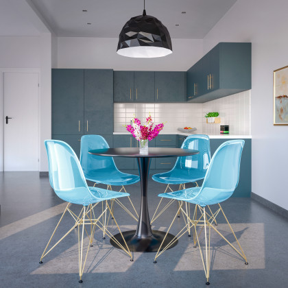 LeisureMod Cresco Molded Eiffel Side Chair With Gold Base (Set Of 2) - Transparent Blue