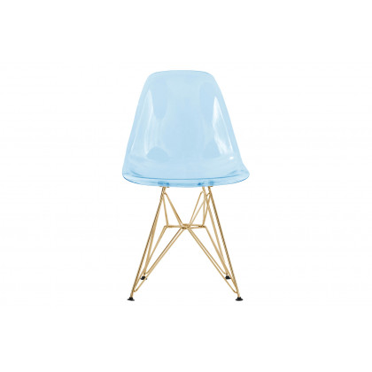 LeisureMod Cresco Molded Eiffel Side Chair With Gold Base (Set Of 2) - Transparent Blue
