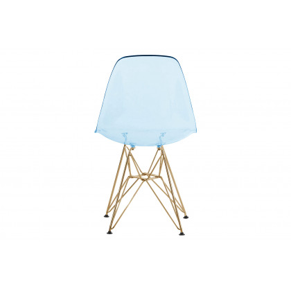 LeisureMod Cresco Molded Eiffel Side Chair With Gold Base (Set Of 2) - Transparent Blue