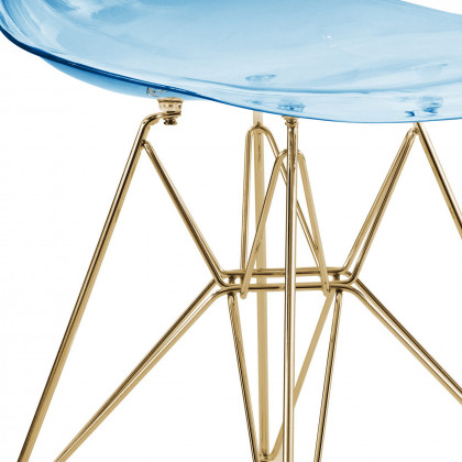 LeisureMod Cresco Molded Eiffel Side Chair With Gold Base (Set Of 2) - Transparent Blue