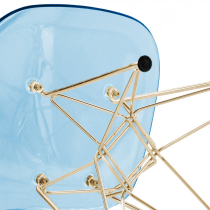 LeisureMod Cresco Molded Eiffel Side Chair With Gold Base (Set Of 2) - Transparent Blue