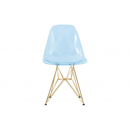 LeisureMod Cresco Molded Eiffel Side Chair With Gold Base (Set Of 4) - Transparent Blue