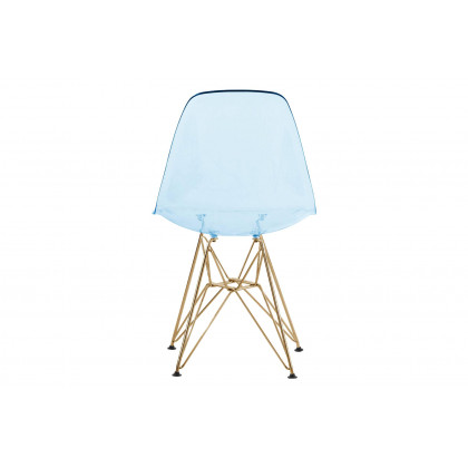 LeisureMod Cresco Molded Eiffel Side Chair With Gold Base (Set Of 4) - Transparent Blue