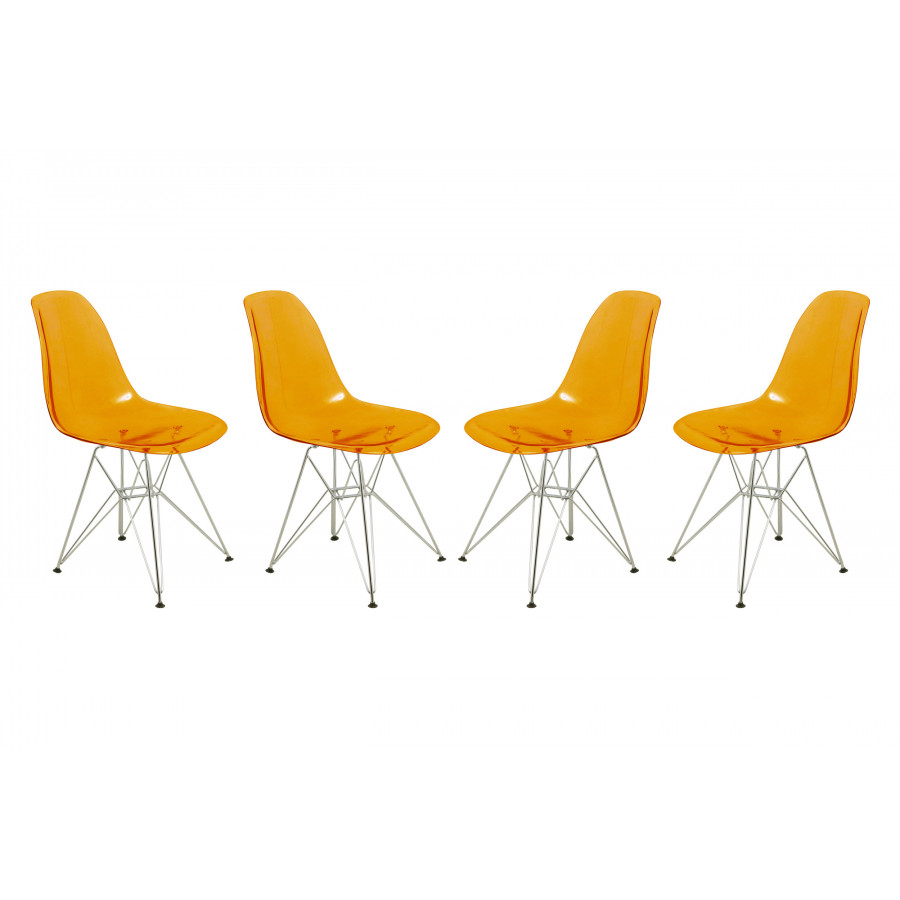 LeisureMod Cresco Molded Eiffel Side Chair (Set Of 4) - Transparent Orange