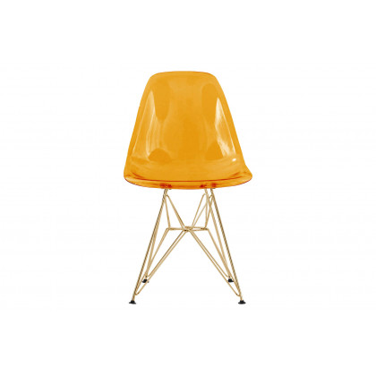 LeisureMod Cresco Molded Eiffel Side Chair With Gold Base (Set Of 4) - Transparent Orange