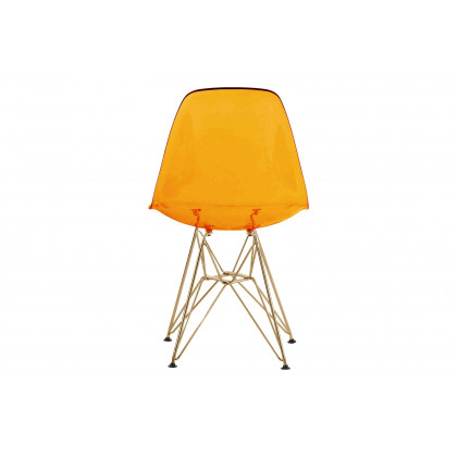 LeisureMod Cresco Molded Eiffel Side Chair With Gold Base (Set Of 4) - Transparent Orange