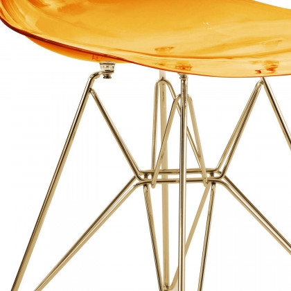 LeisureMod Cresco Molded Eiffel Side Chair With Gold Base (Set Of 4) - Transparent Orange