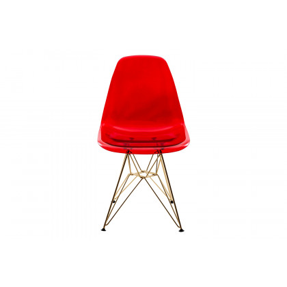 LeisureMod Cresco Modern Molded Eiffel Side Dining Chair with Gold Base (Set Of 4) - Transparent/Red